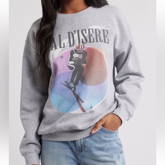 Junk Food Clothing Gray Graphic Sweatshirt Vald’isere Oversized size medium - Picture 1 of 8